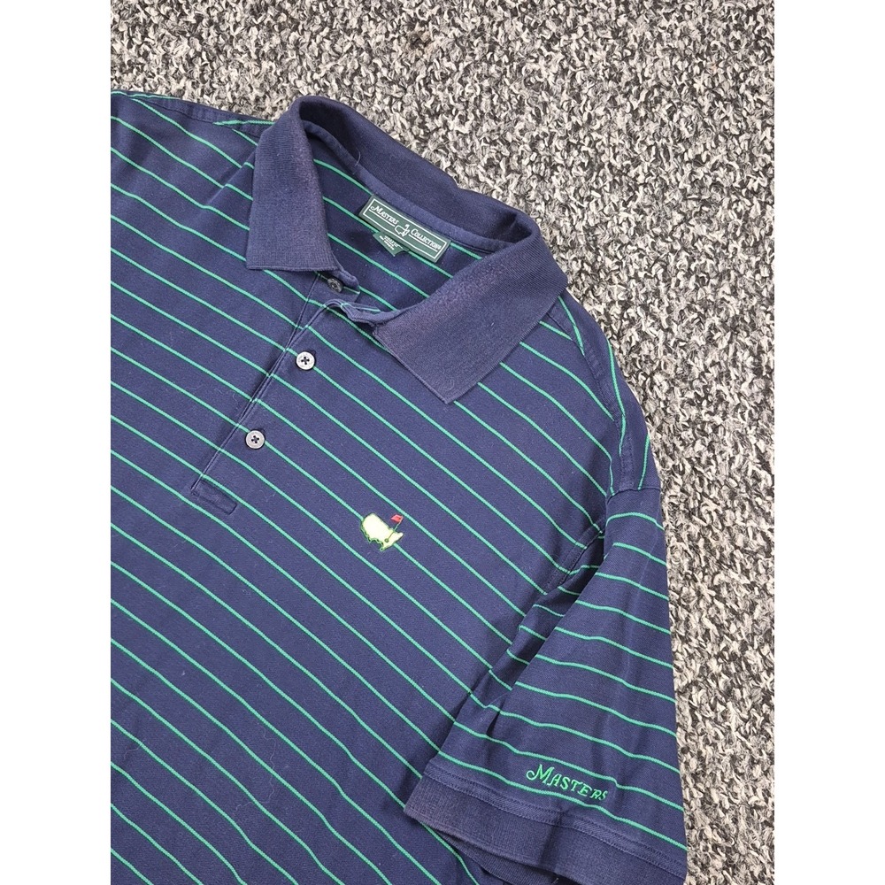 Masters Collection Shirt Mens L Striped Polo Golf Augusta Pima Cotton Navy Green